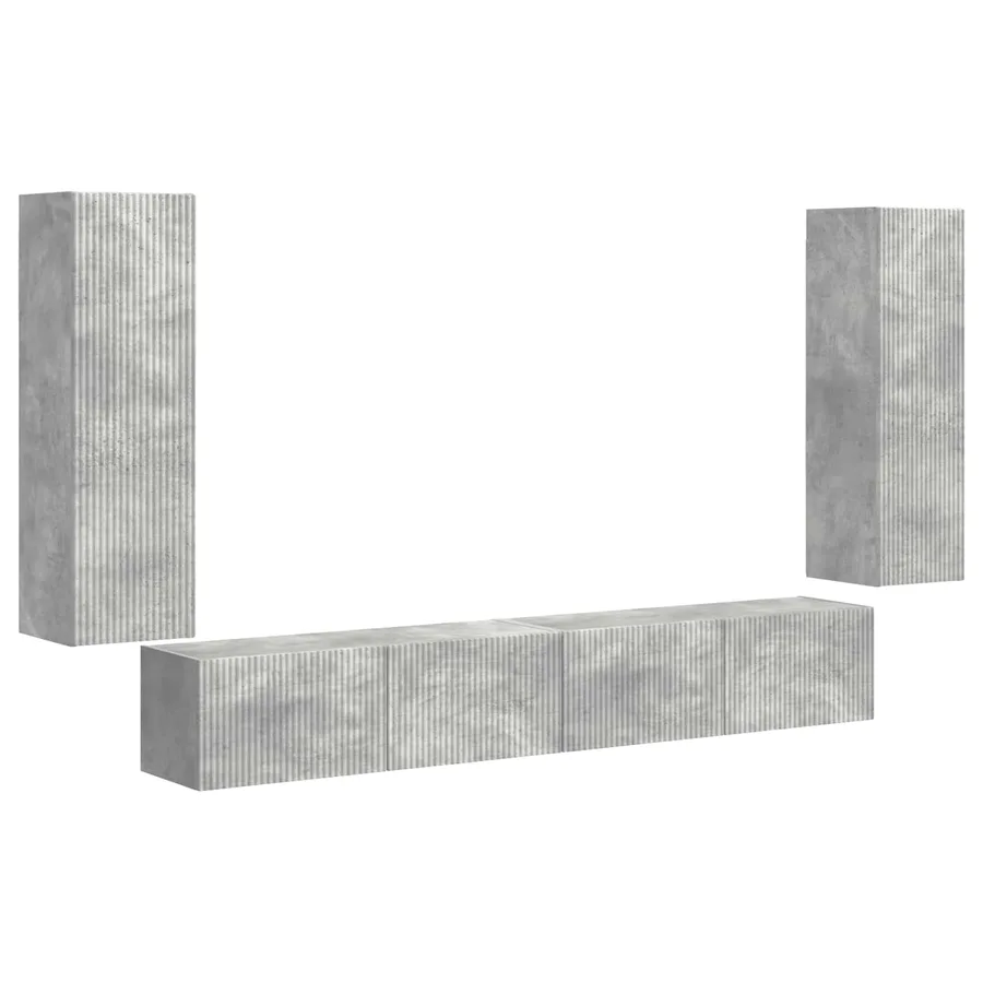Ensemble de meuble TV mural 4 pcs Gris béton Bois d'ingénierie - 2