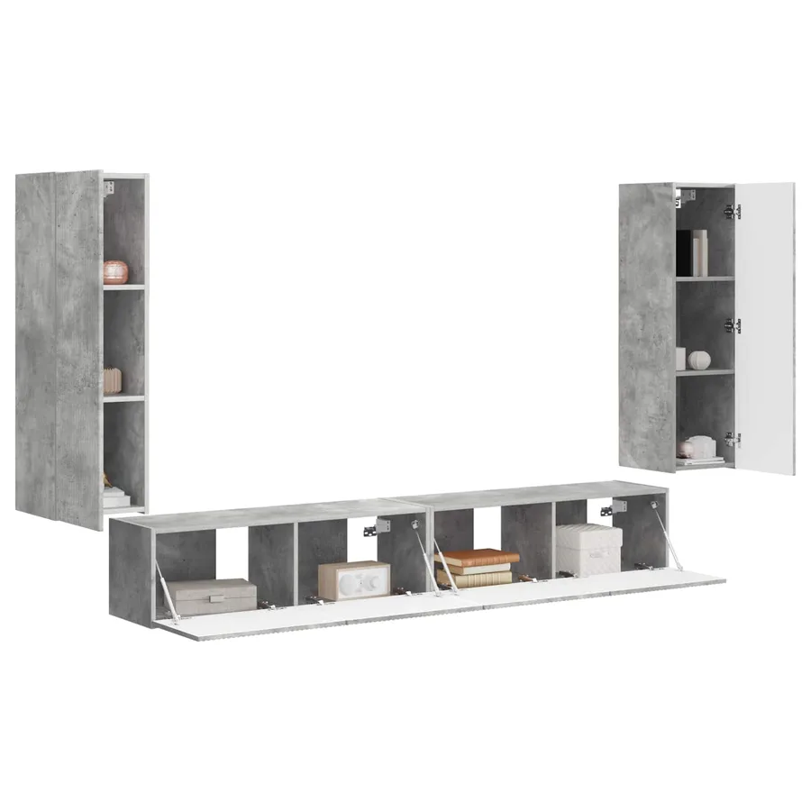 Ensemble de meuble TV mural 4 pcs Gris béton Bois d'ingénierie - 3