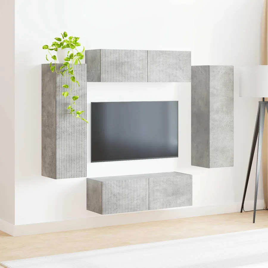 Ensemble de meuble TV mural 4 pcs Gris béton Bois d'ingénierie - 4
