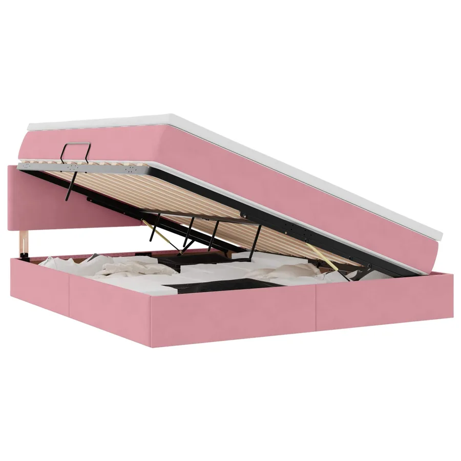 Lit de Rangement avec matelas Rose 160 x 200 cm Velours - 2