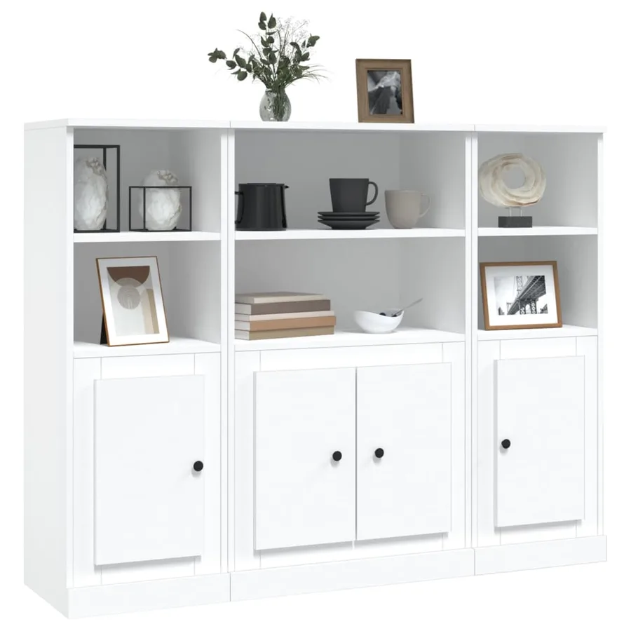 Buffets 3 pcs blanc bois d'ingénierie - 4