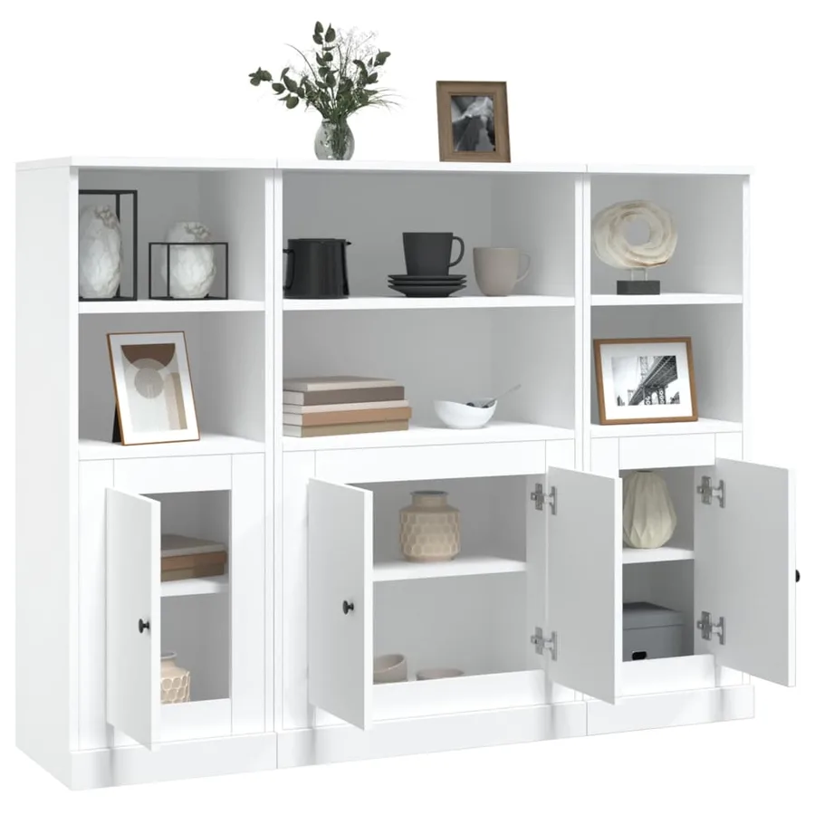 Buffets 3 pcs blanc bois d'ingénierie - 5