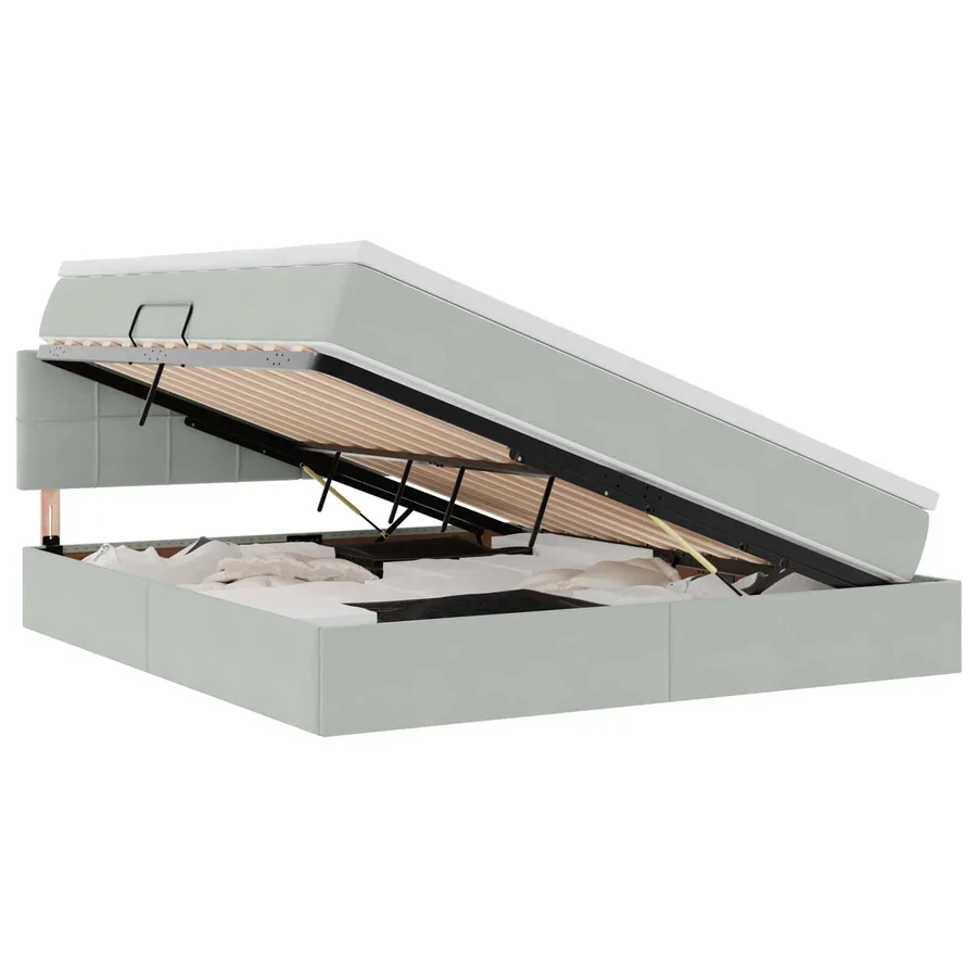 Lit de Rangement avec matelas Gris clair 160 x 200 cm Velours - 2