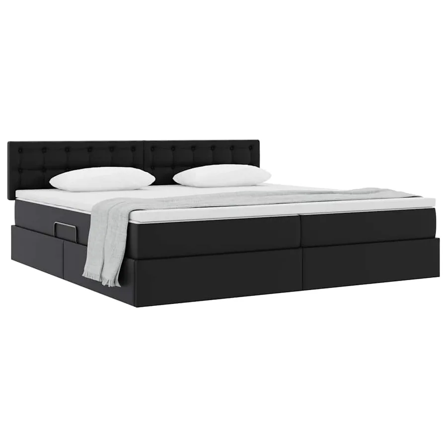 Lit avec rangement et matelas Noir 200 x 200 cm Simili cuir - 3