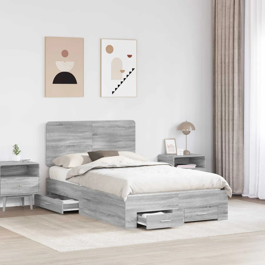 Cadre de lit Gris Sonoma 135 x 190 cm Bois d'ingénierie - 3
