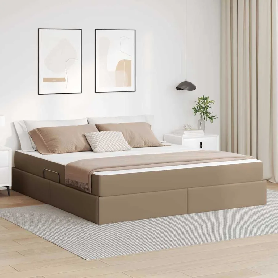 Lit avec rangement et matelas 2 pcs Cappuccino Cuir