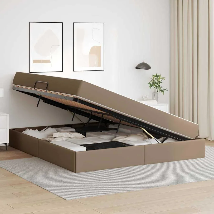 Lit avec rangement et matelas 2 pcs Cappuccino Cuir - 4