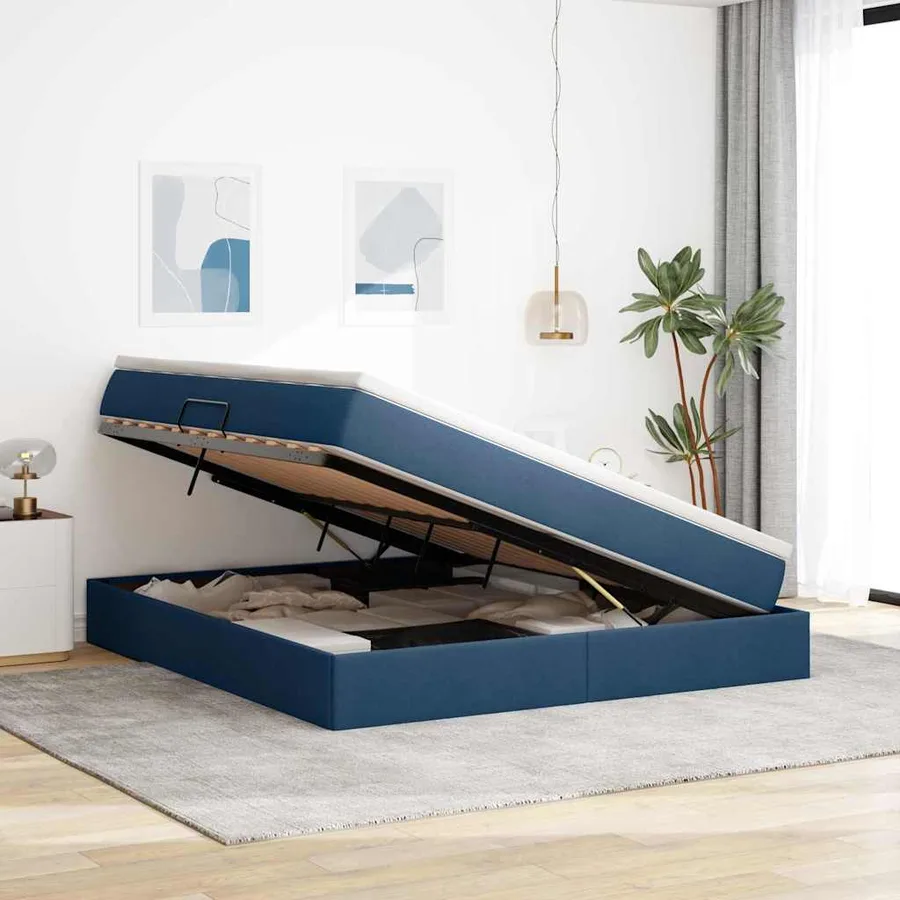 Lit avec rangement et matelas Bleu 160 x 200 cm Polyester - 4