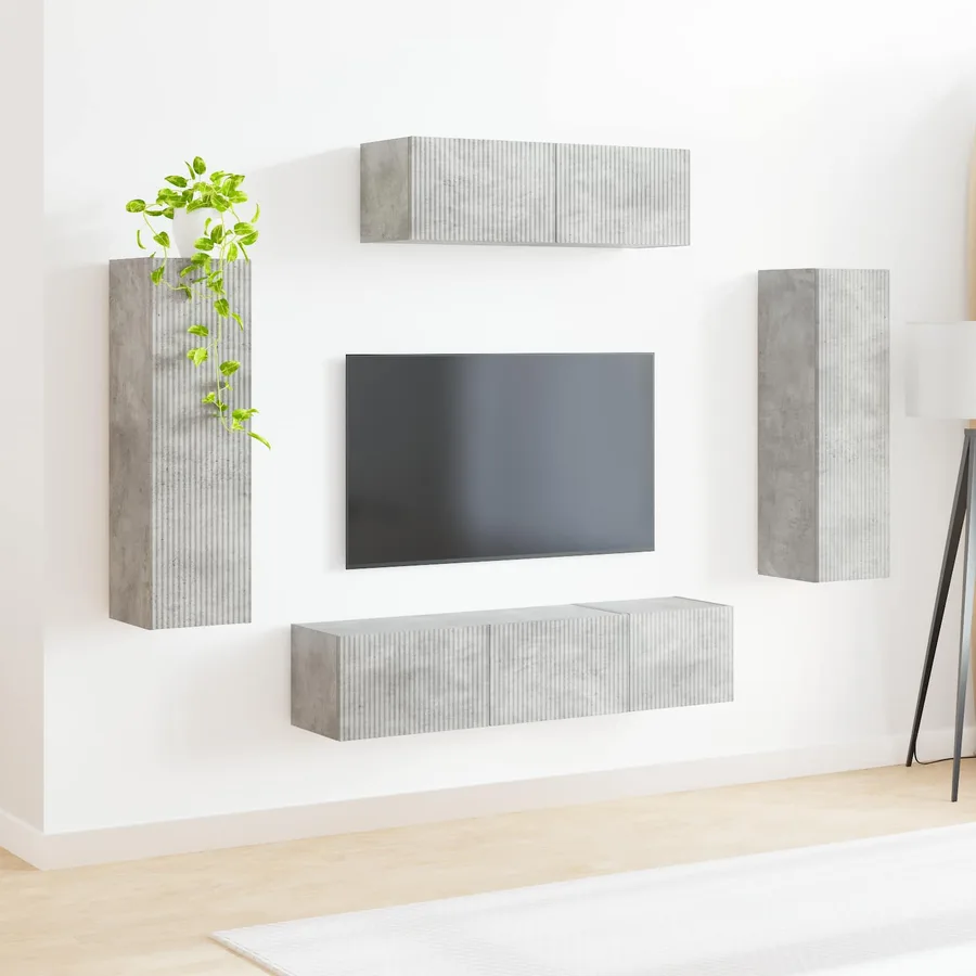 Meuble TV 5 pcs Gris béton - 4