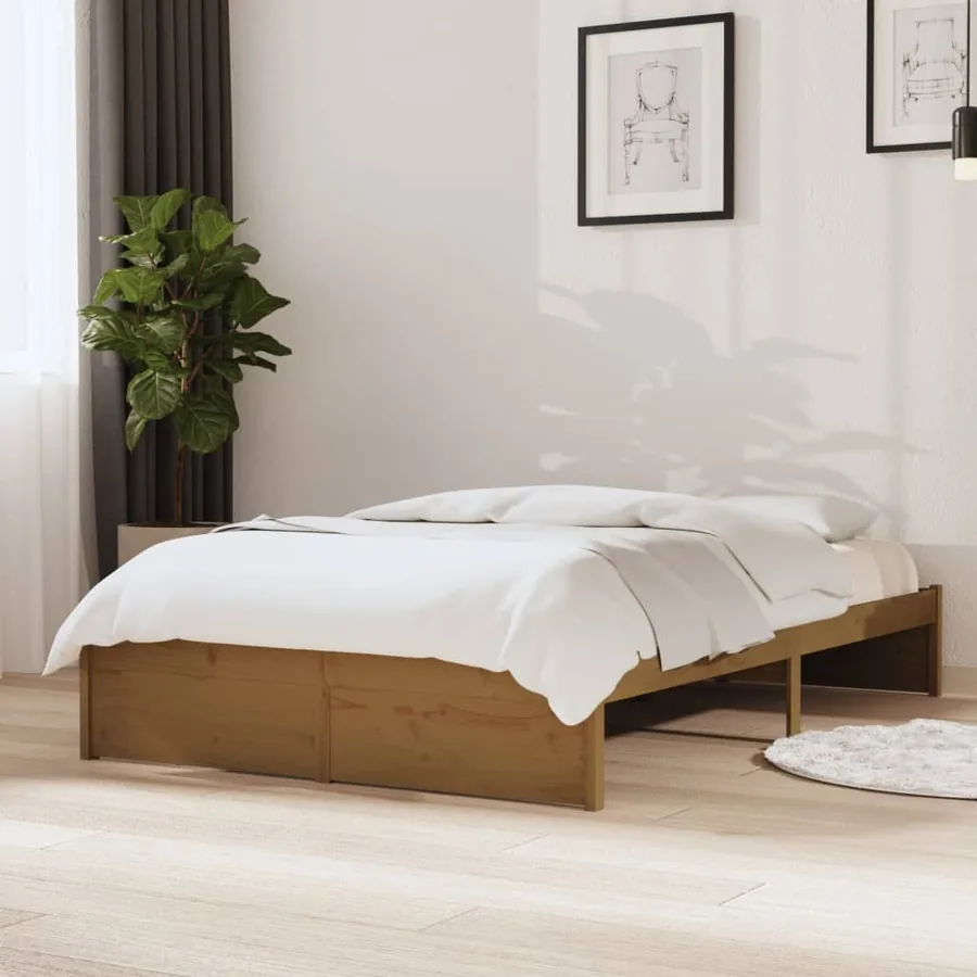 Cadre de lit sans matelas marron miel bois massif 120x190 cm