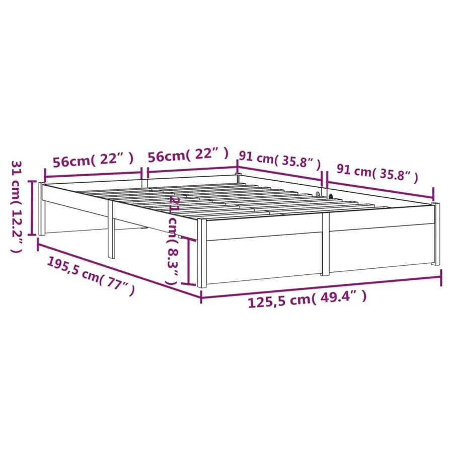 Cadre de lit sans matelas marron miel bois massif 120x190 cm - 8