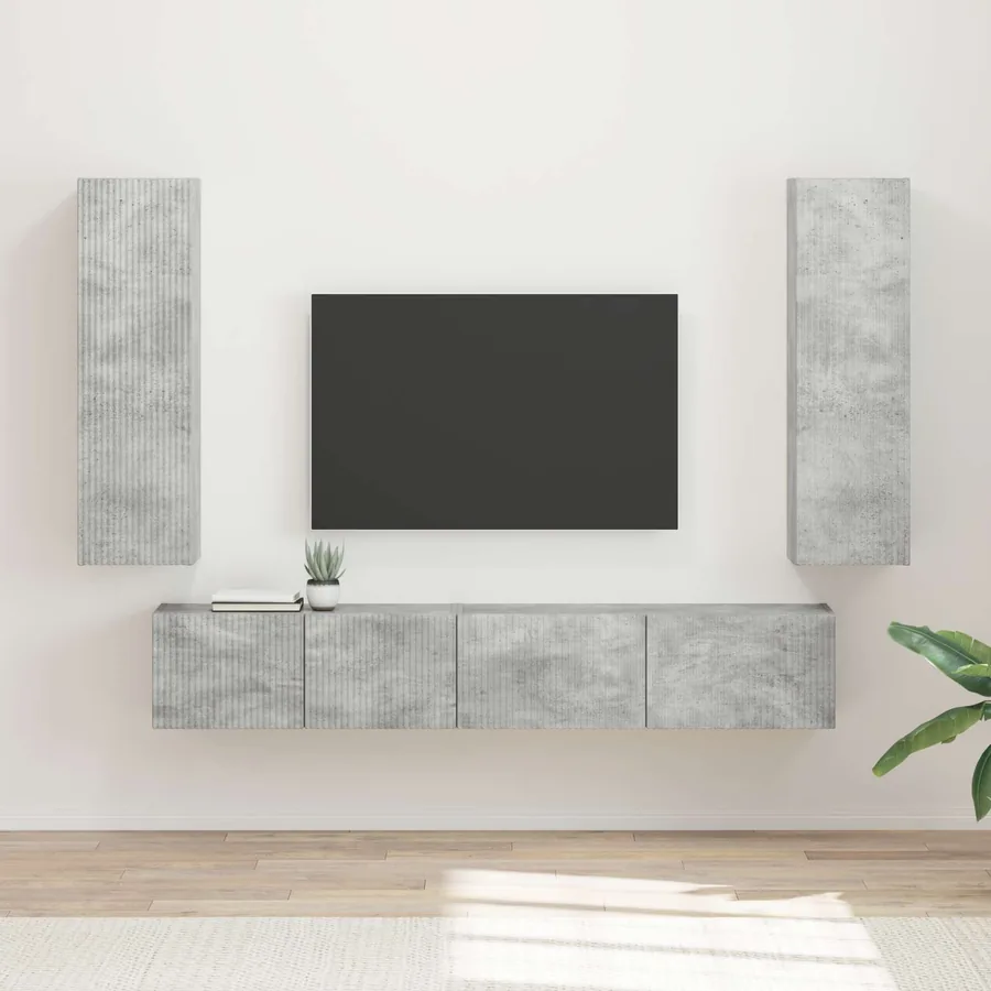 Ensemble meuble TV 3 pcs Gris béton Bois d'ingénierie