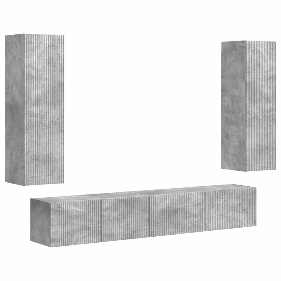 Ensemble meuble TV 3 pcs Gris béton Bois d'ingénierie - 2