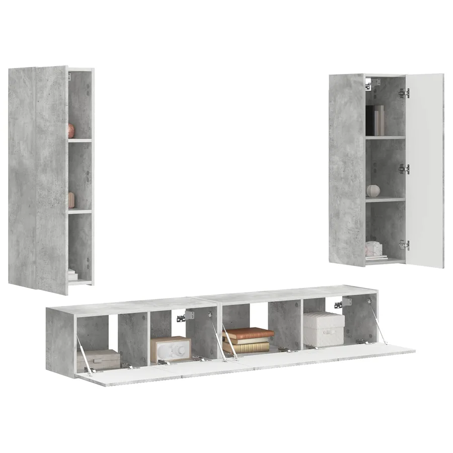 Ensemble meuble TV 3 pcs Gris béton Bois d'ingénierie - 3