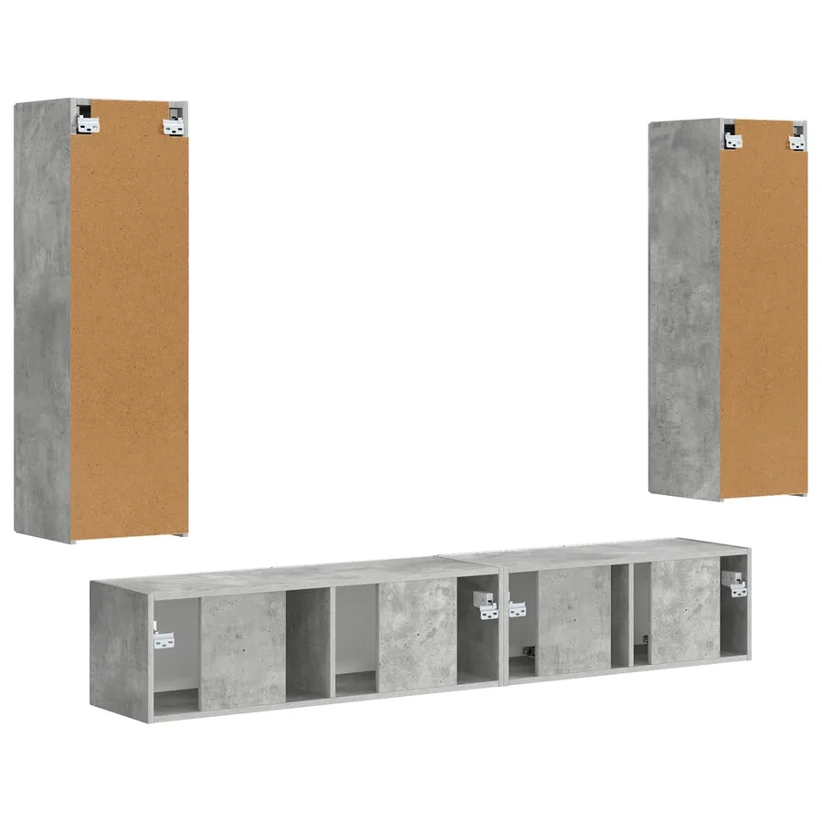 Ensemble meuble TV 3 pcs Gris béton Bois d'ingénierie - 9