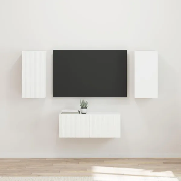 Ensemble meuble TV Montage mural 6 pcs Blanc Bois d'ingénierie