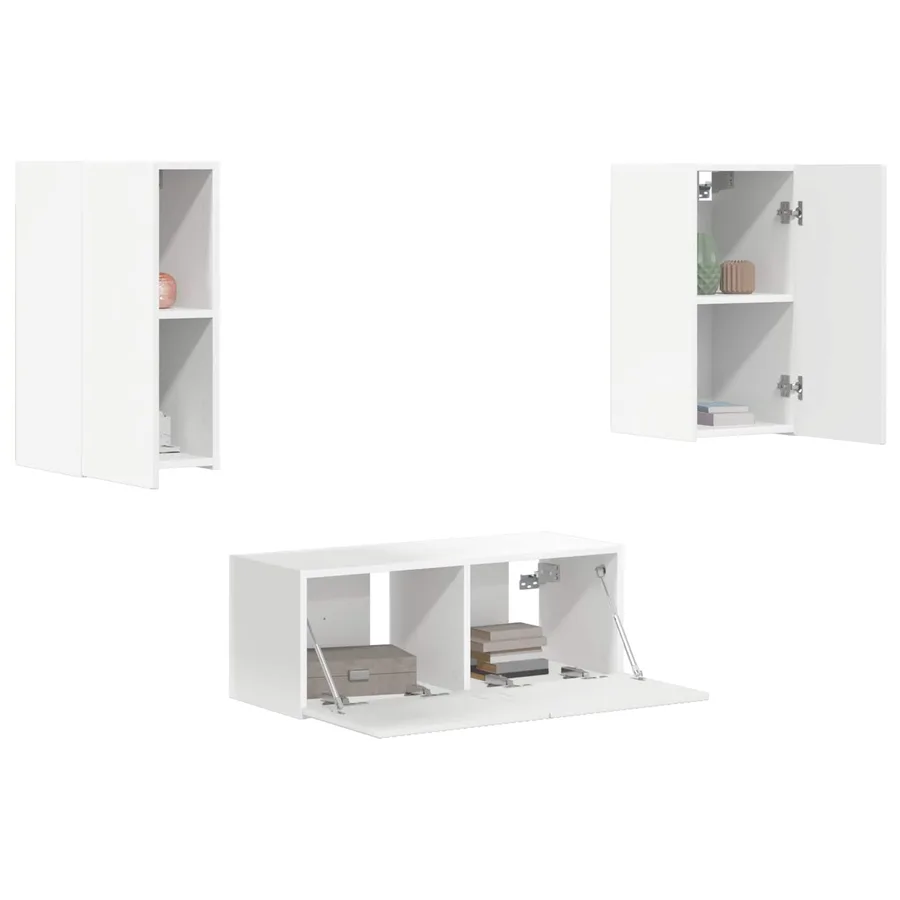 Ensemble meuble TV Montage mural 6 pcs Blanc Bois d'ingénierie - 3