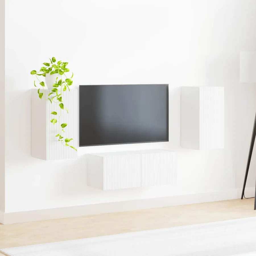 Ensemble meuble TV Montage mural 6 pcs Blanc Bois d'ingénierie - 4