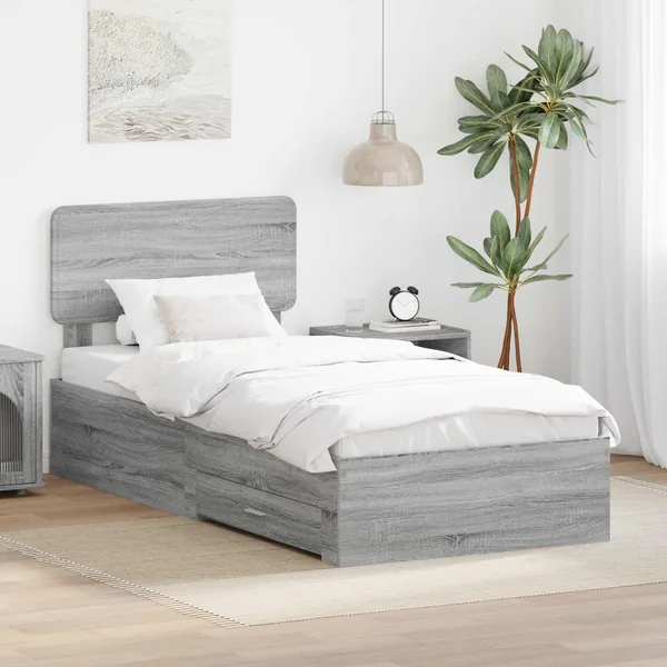 Cadre de lit Gris Sonoma 90 x 190 cm Bois d'ingénierie