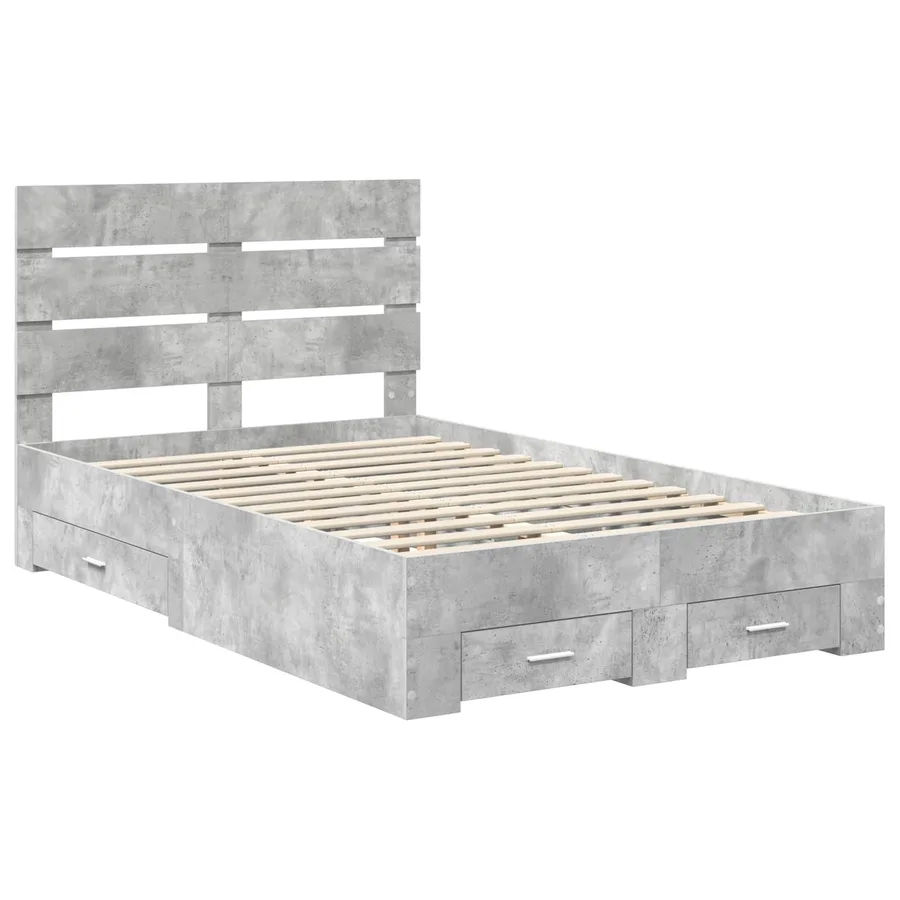 Cadre de lit Gris béton 135 x 190 cm Bois d'ingénierie - 4