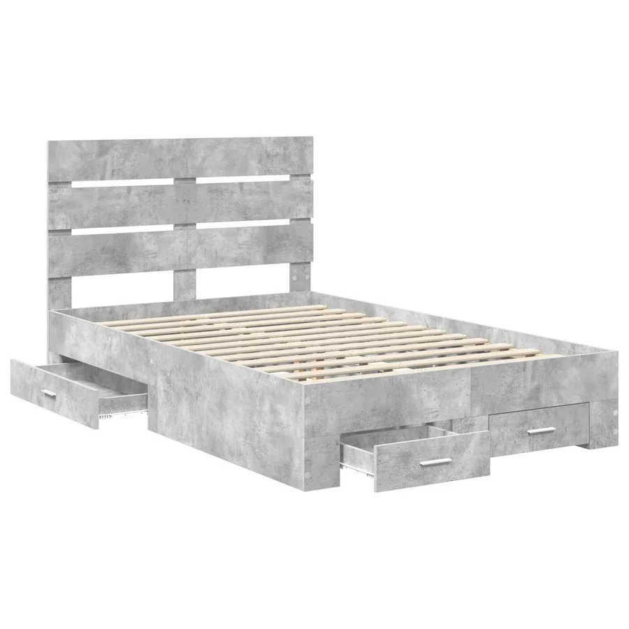 Cadre de lit Gris béton 135 x 190 cm Bois d'ingénierie - 5