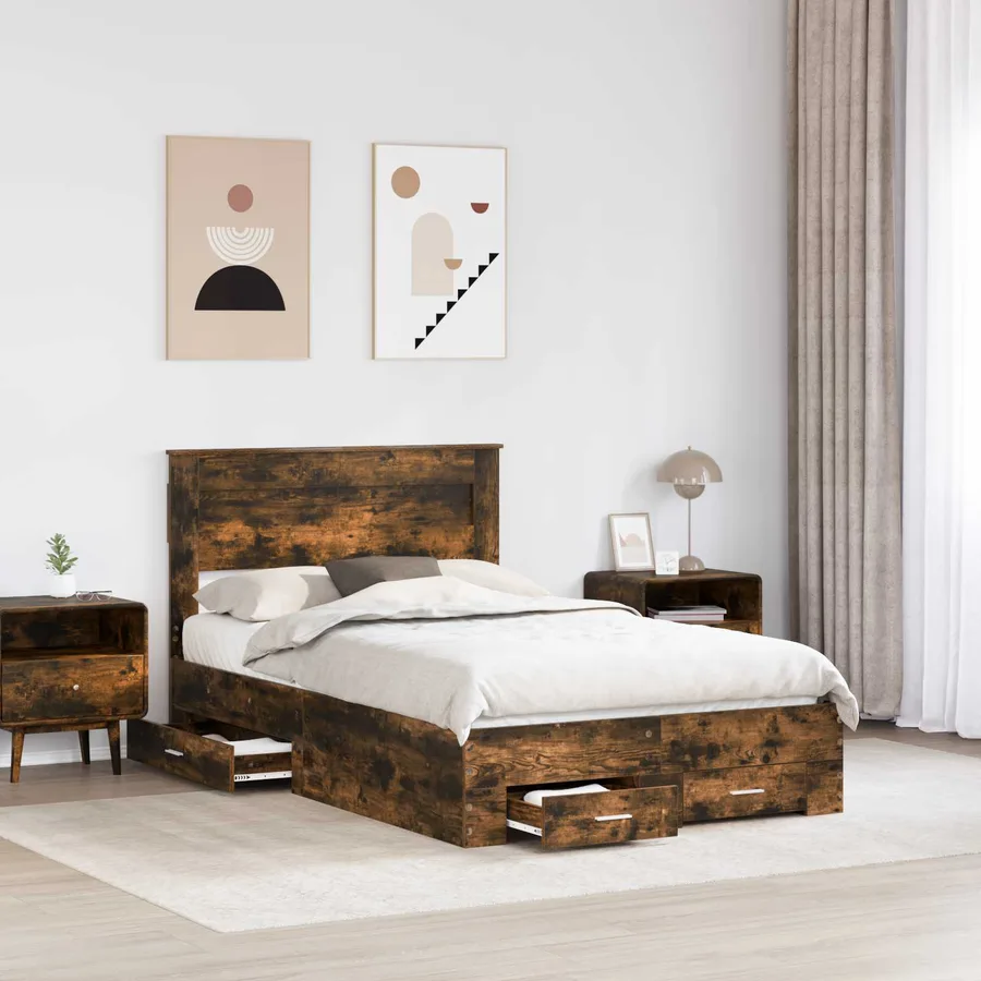 Cadre de lit Chêne fumé 135 x 190 cm Bois d'ingénierie - 3