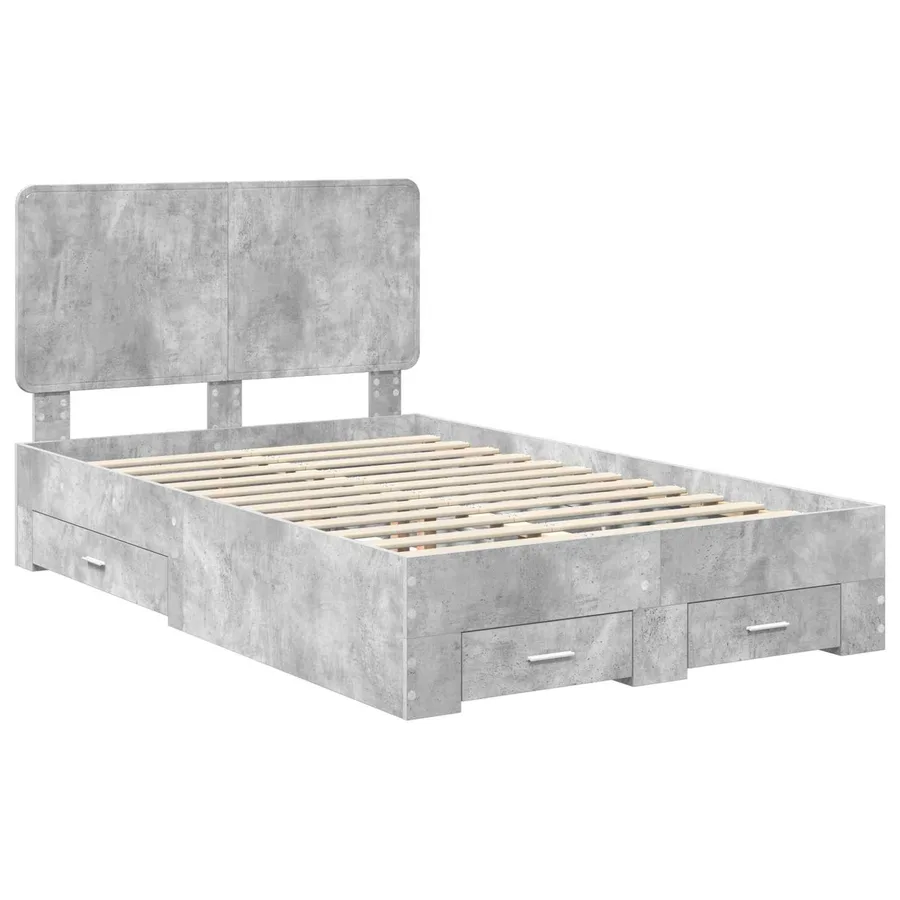 Cadre de lit Gris béton 135 x 190 cm Bois d'ingénierie - 4