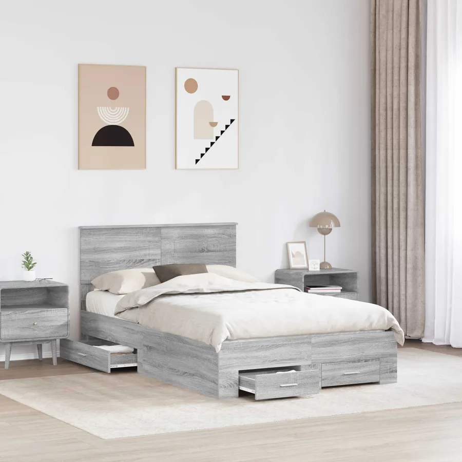 Cadre de lit Gris Sonoma 120 x 190 cm Bois d'ingénierie - 3