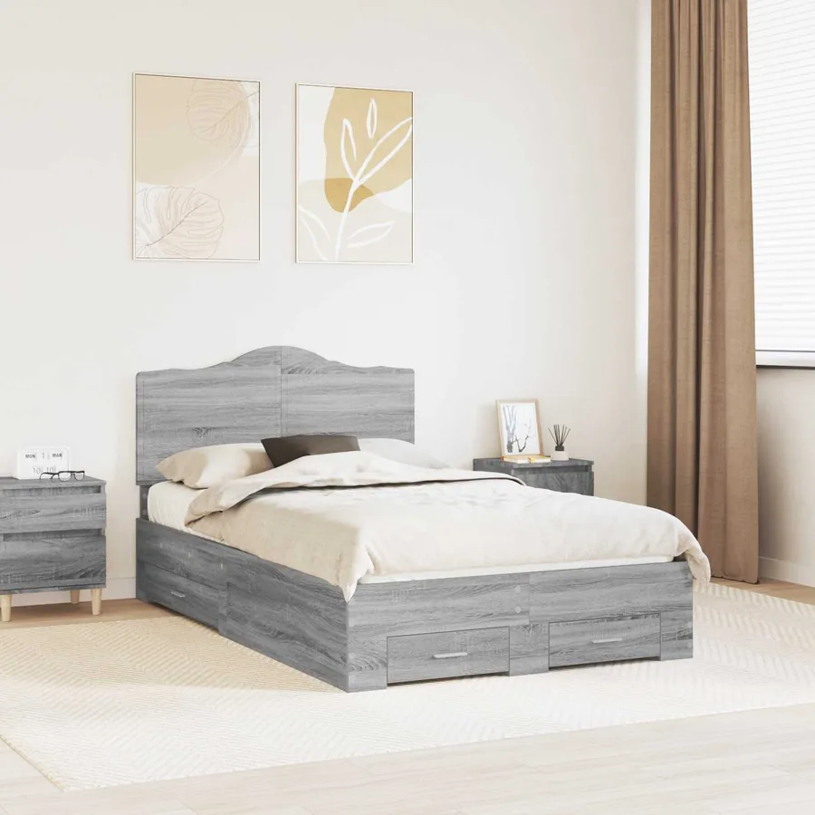 Cadre de lit Gris Sonoma 120 x 190 cm Bois d'ingénierie