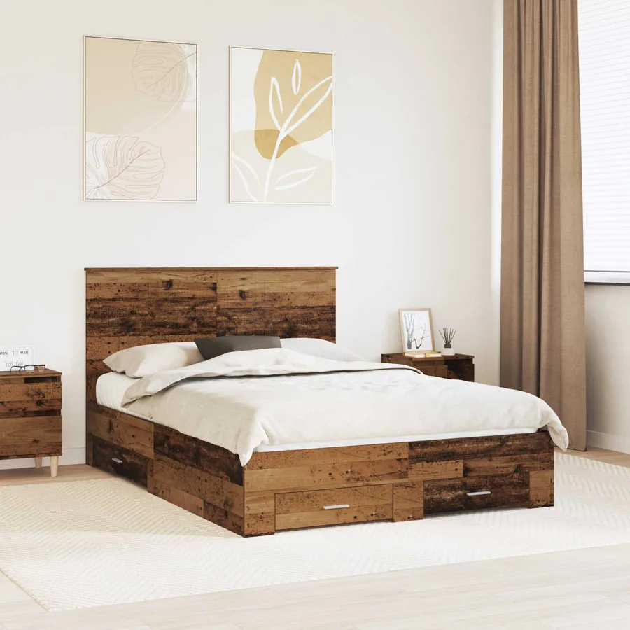 Cadre de lit Bois ancien 135 x 190 cm Bois d'ingénierie