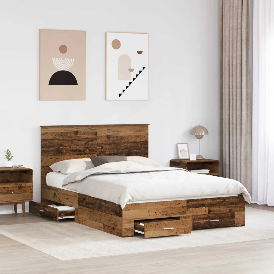 Cadre de lit Bois ancien 135 x 190 cm Bois d'ingénierie - 3