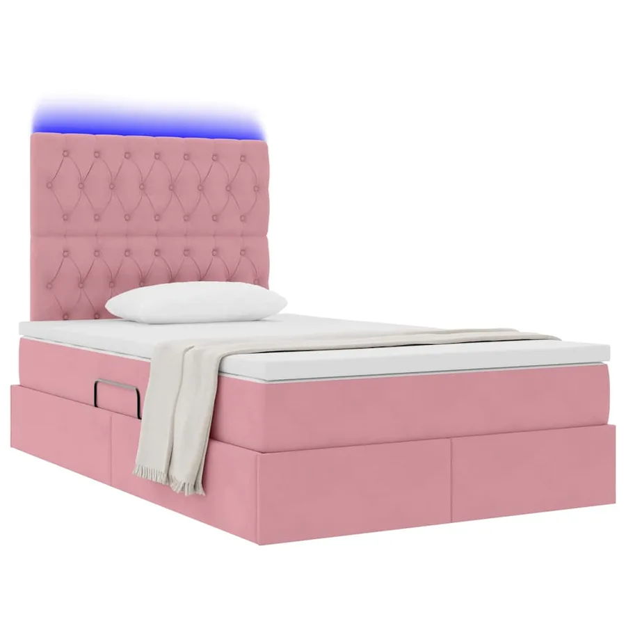 Lit de rangement LED avec matelas Rose 120 x 200 cm Velours - 3