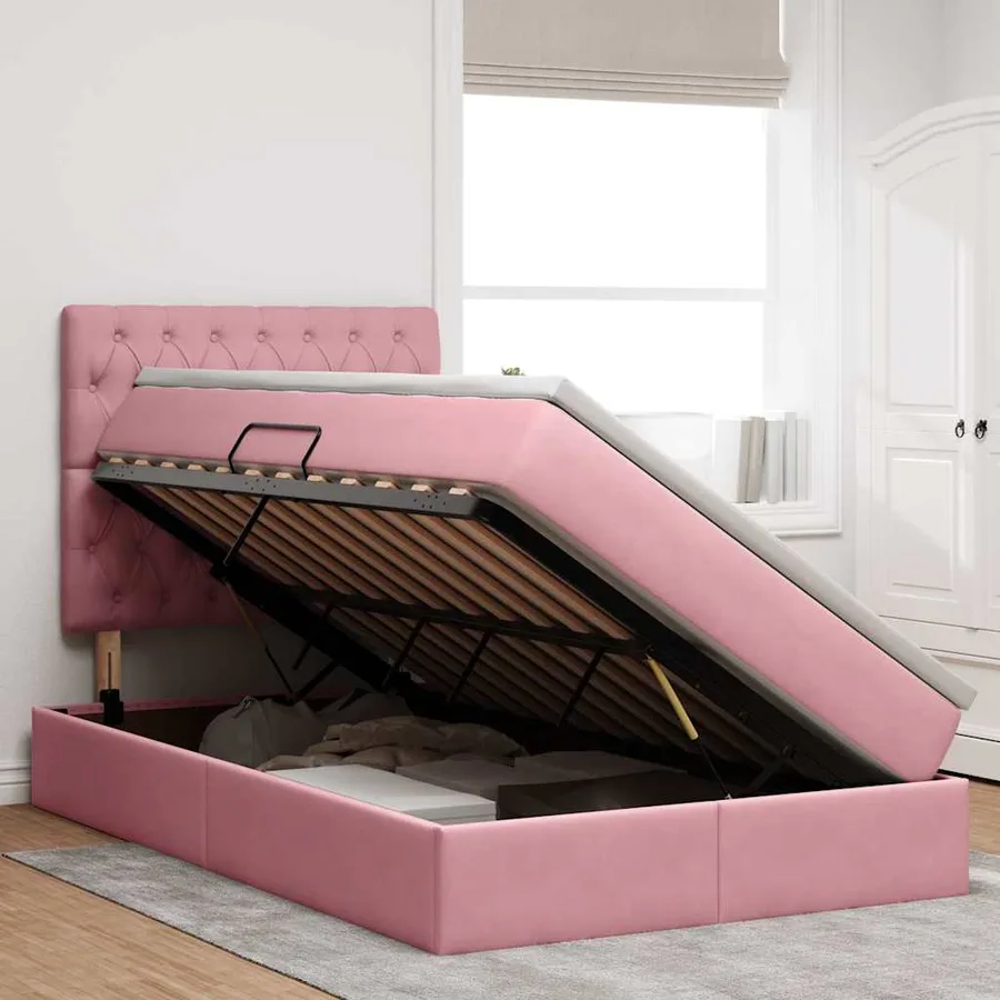 Lit de rangement LED avec matelas Rose 120 x 200 cm Velours - 4