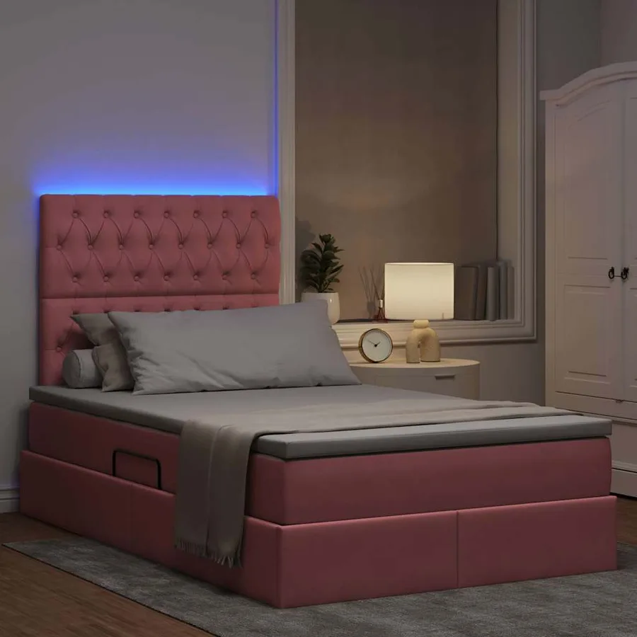 Lit de rangement LED avec matelas Rose 120 x 200 cm Velours - 5