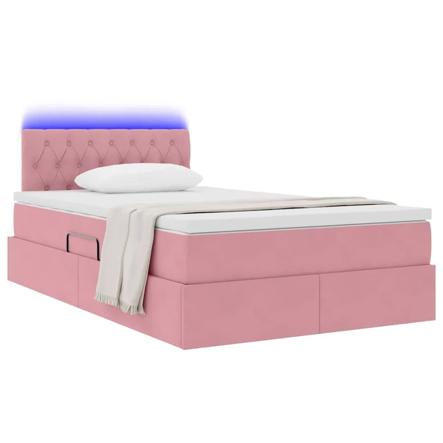 Lit de rangement LED avec matelas Rose 120 x 200 cm Velours - 3