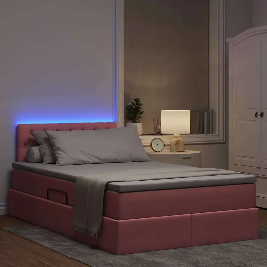 Lit de rangement LED avec matelas Rose 120 x 200 cm Velours - 5