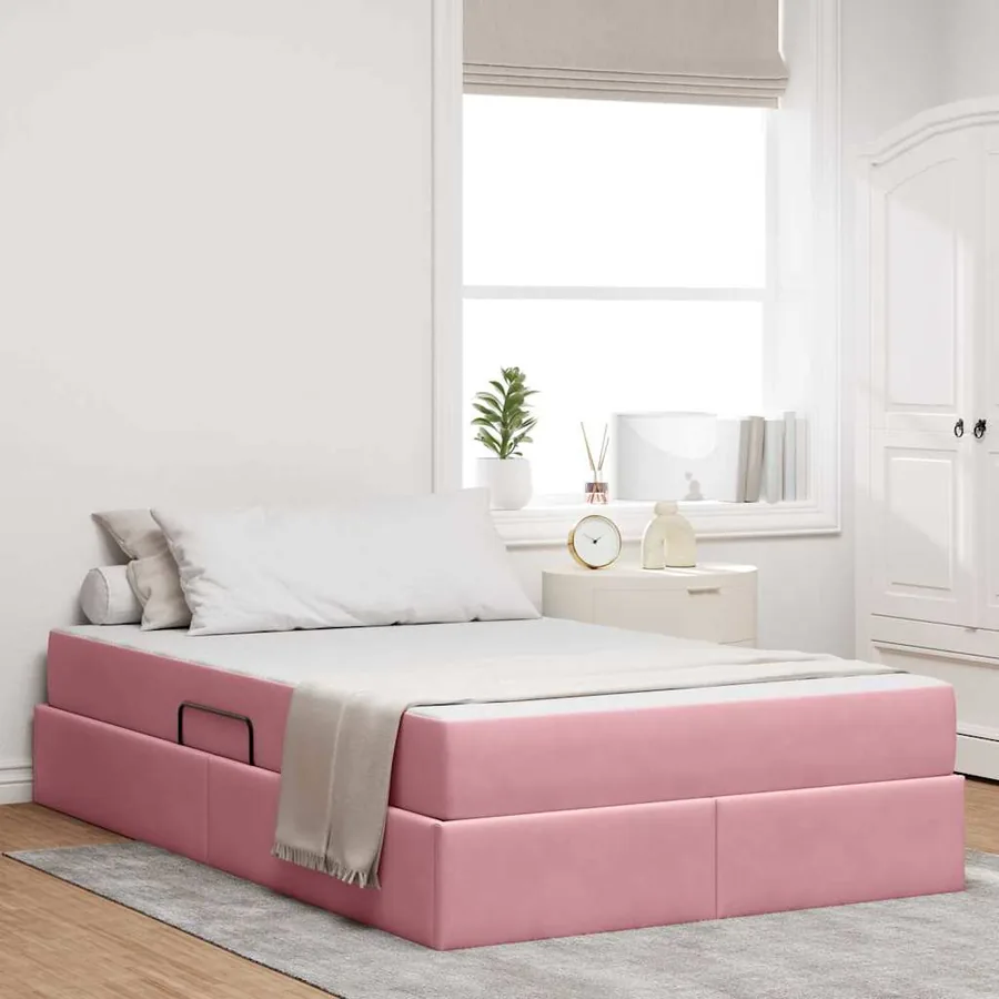 Lit avec rangement et matelas Rose 120 x 200 cm Velours