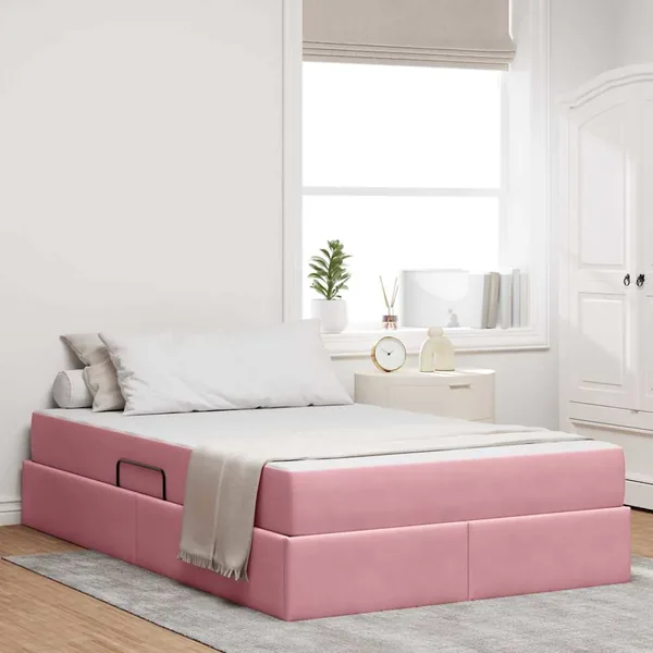 Lit avec rangement et matelas Rose 120 x 200 cm Velours