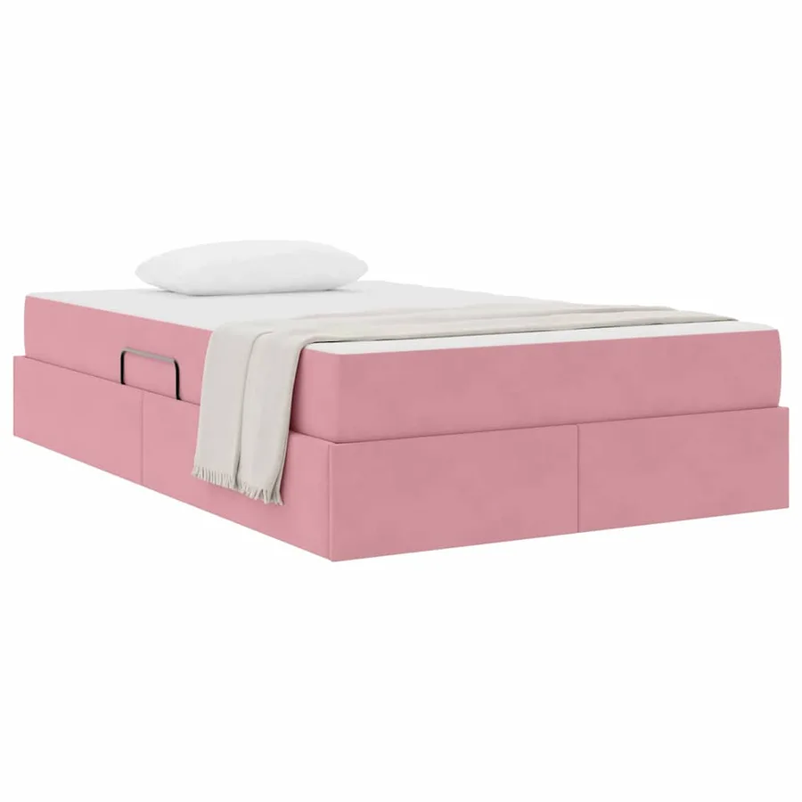 Lit avec rangement et matelas Rose 120 x 200 cm Velours - 3