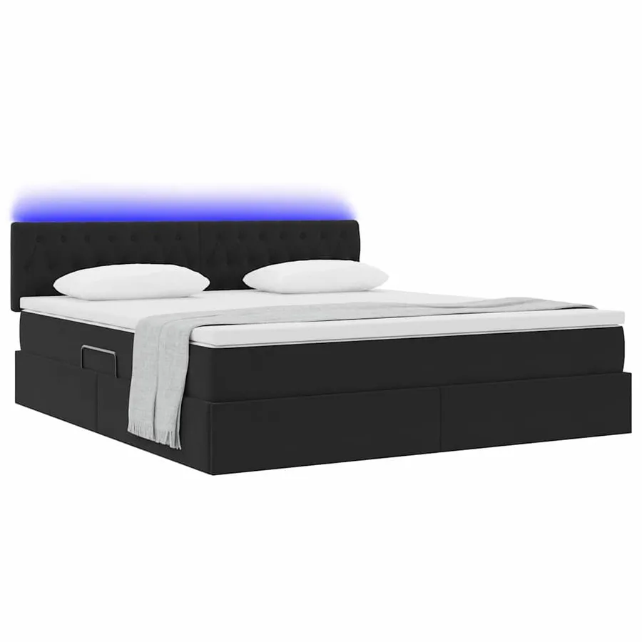 Lit de rangement LED avec matelas Noir 160 x 200 cm Velours - 3