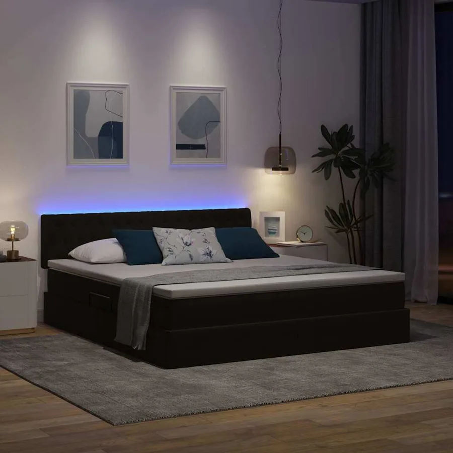 Lit de rangement LED avec matelas Noir 160 x 200 cm Velours - 5