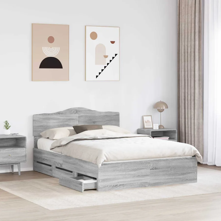 Cadre de lit Gris Sonoma 150 x 200 cm Bois Ingénierie - 3