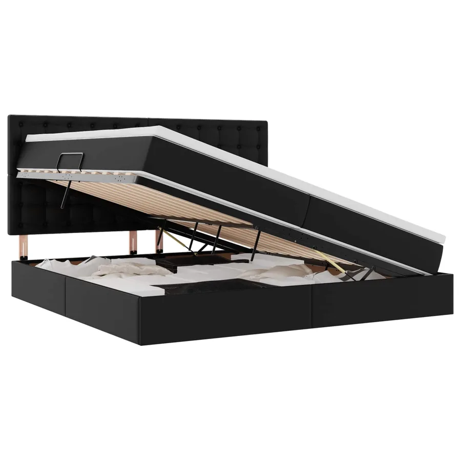 Lit avec rangement et LED Noir 200 x 200 cm Simili cuir - 2