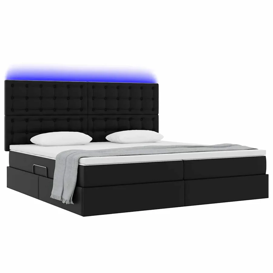 Lit avec rangement et LED Noir 200 x 200 cm Simili cuir - 3