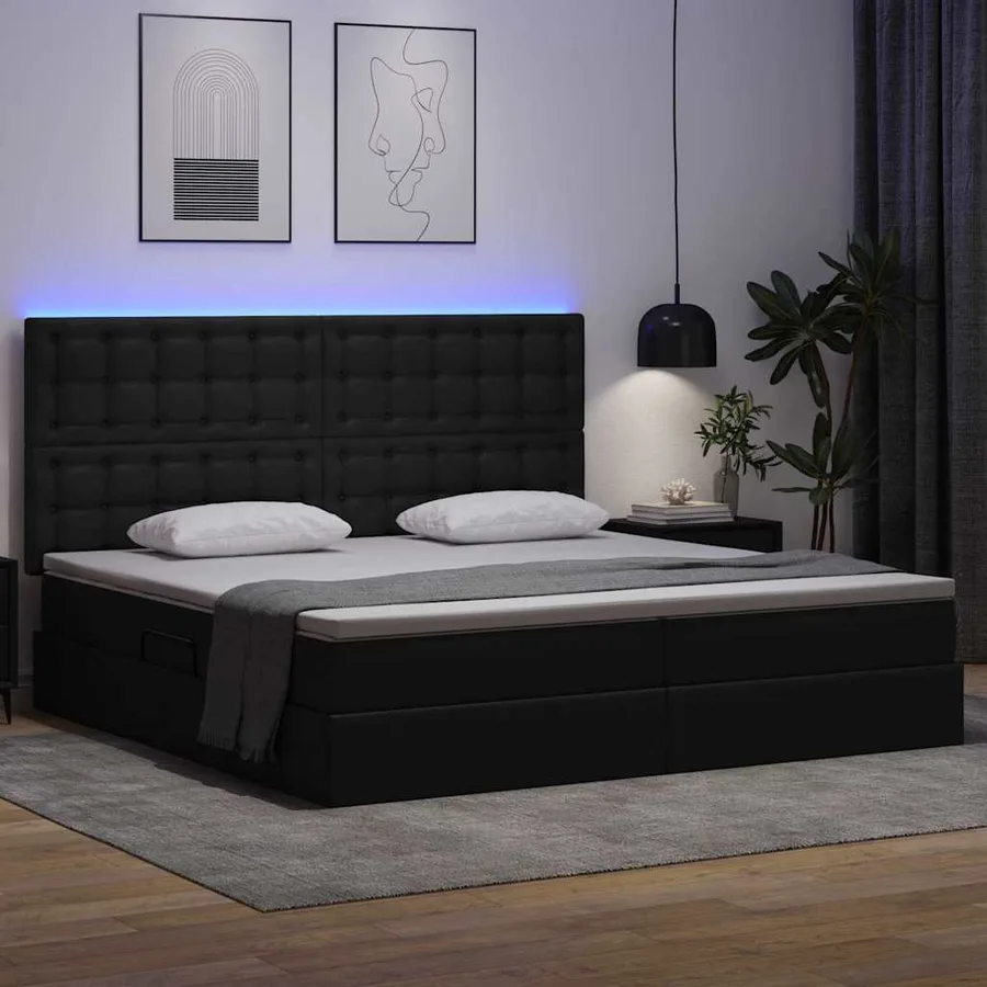 Lit avec rangement et LED Noir 200 x 200 cm Simili cuir - 5