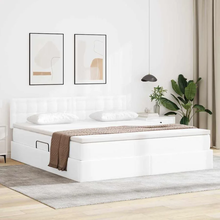 Lit avec rangement et matelas Blanc pur 160 x 200 cm