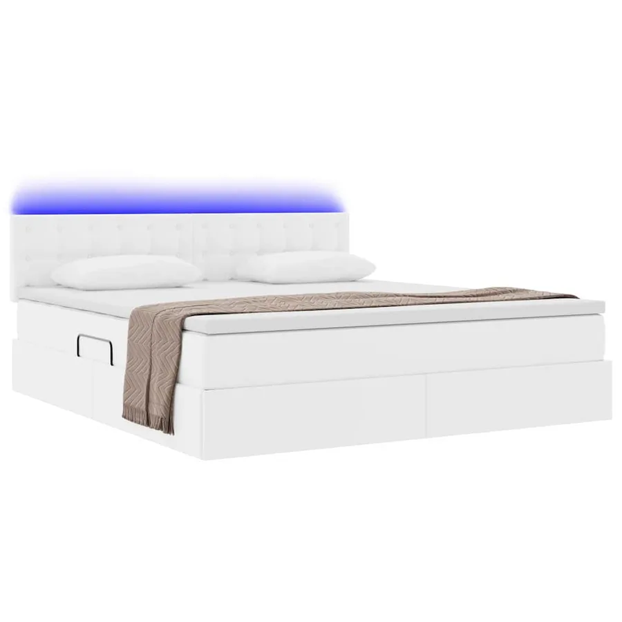 Lit avec rangement et LED avec matelas Blanc pur 160 x 200 cm - 3