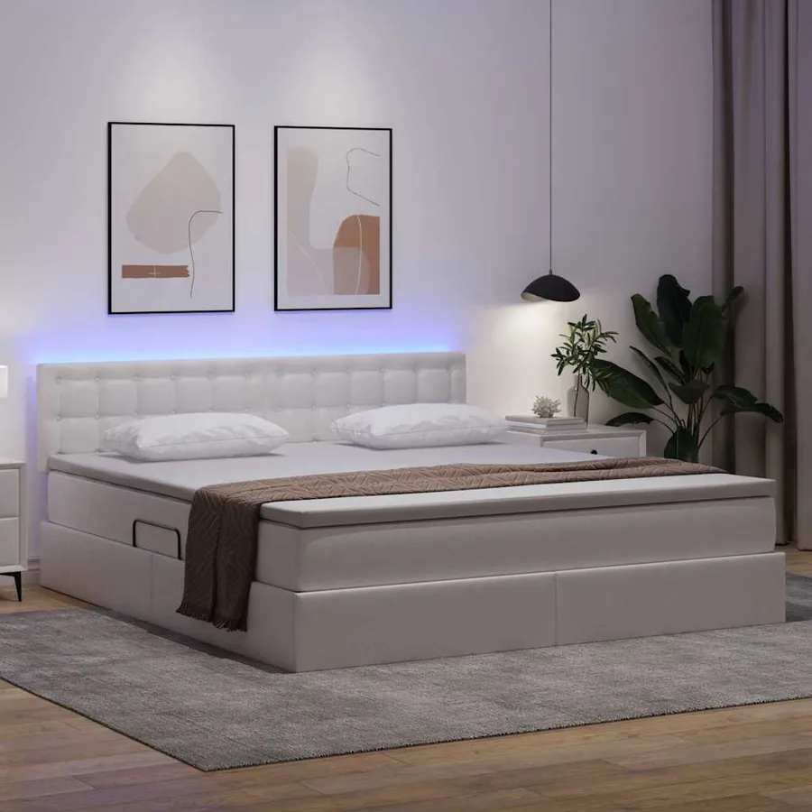 Lit avec rangement et LED avec matelas Blanc pur 160 x 200 cm - 5