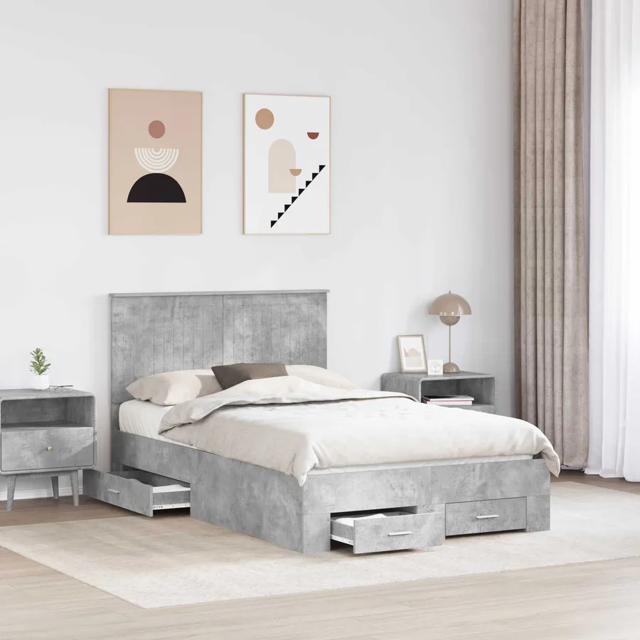 Cadre de lit Gris béton 120 x 190 cm Bois d'ingénierie - 3