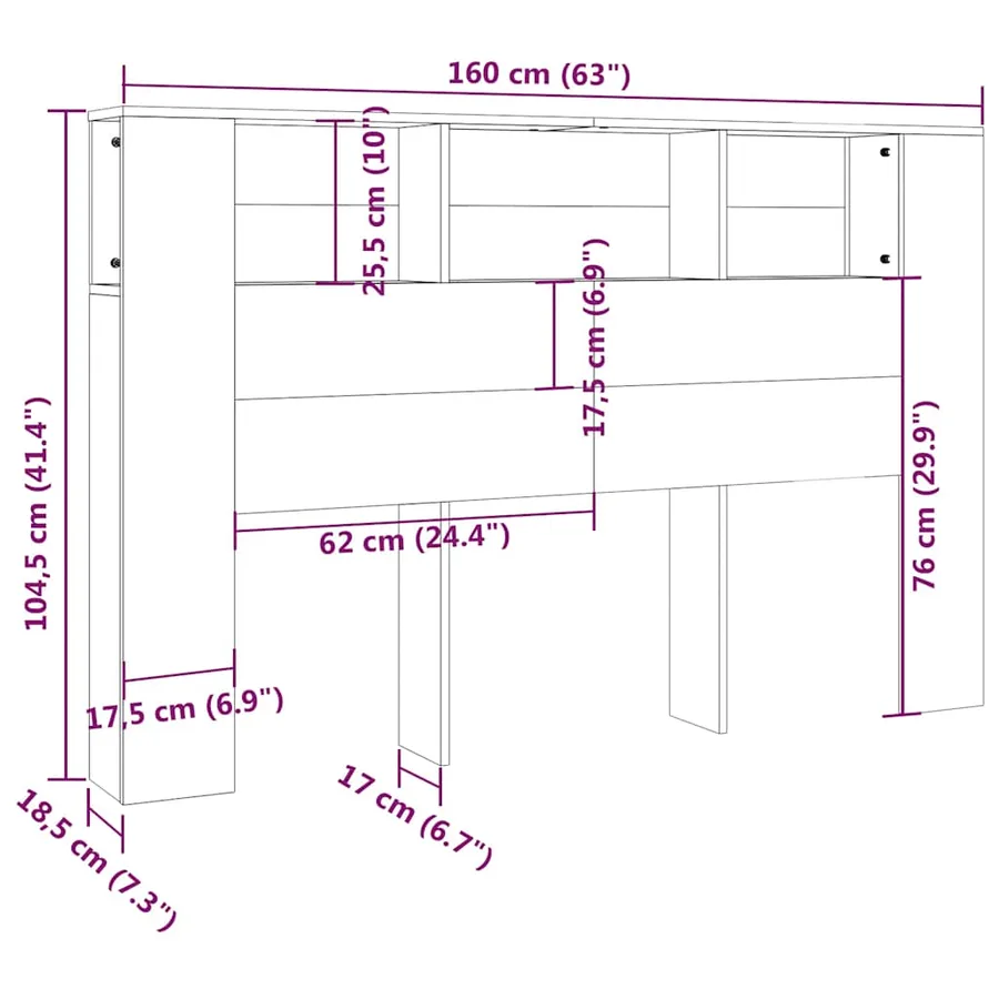 Armoire de tête de lit chêne fumé 160x18,5x104,5 cm - 6